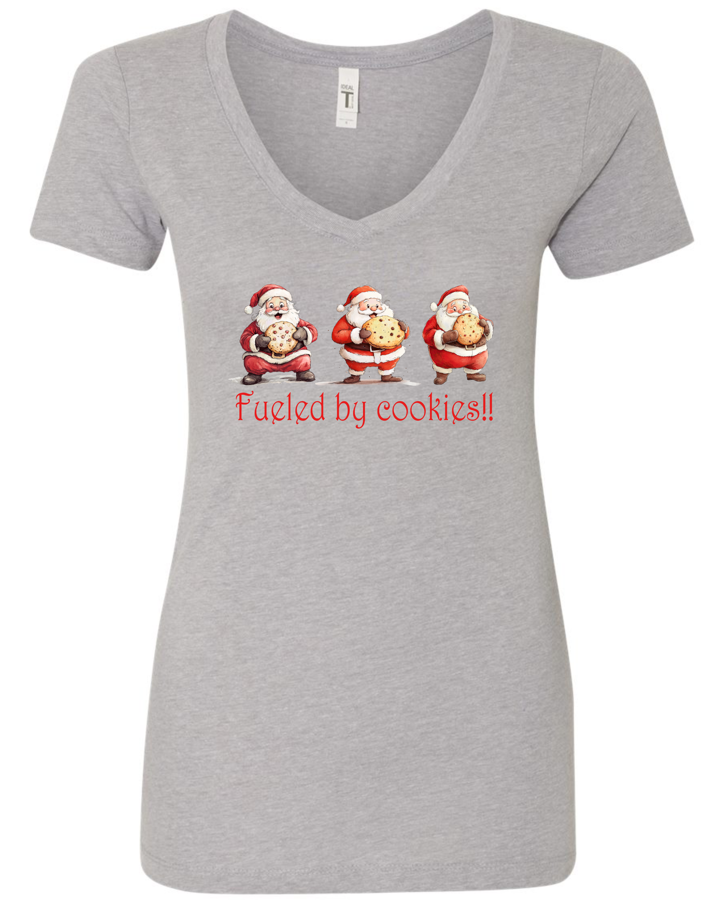 Santa themed Christmas v-neck t-shirt vneck tshirt tee silver light gray grey