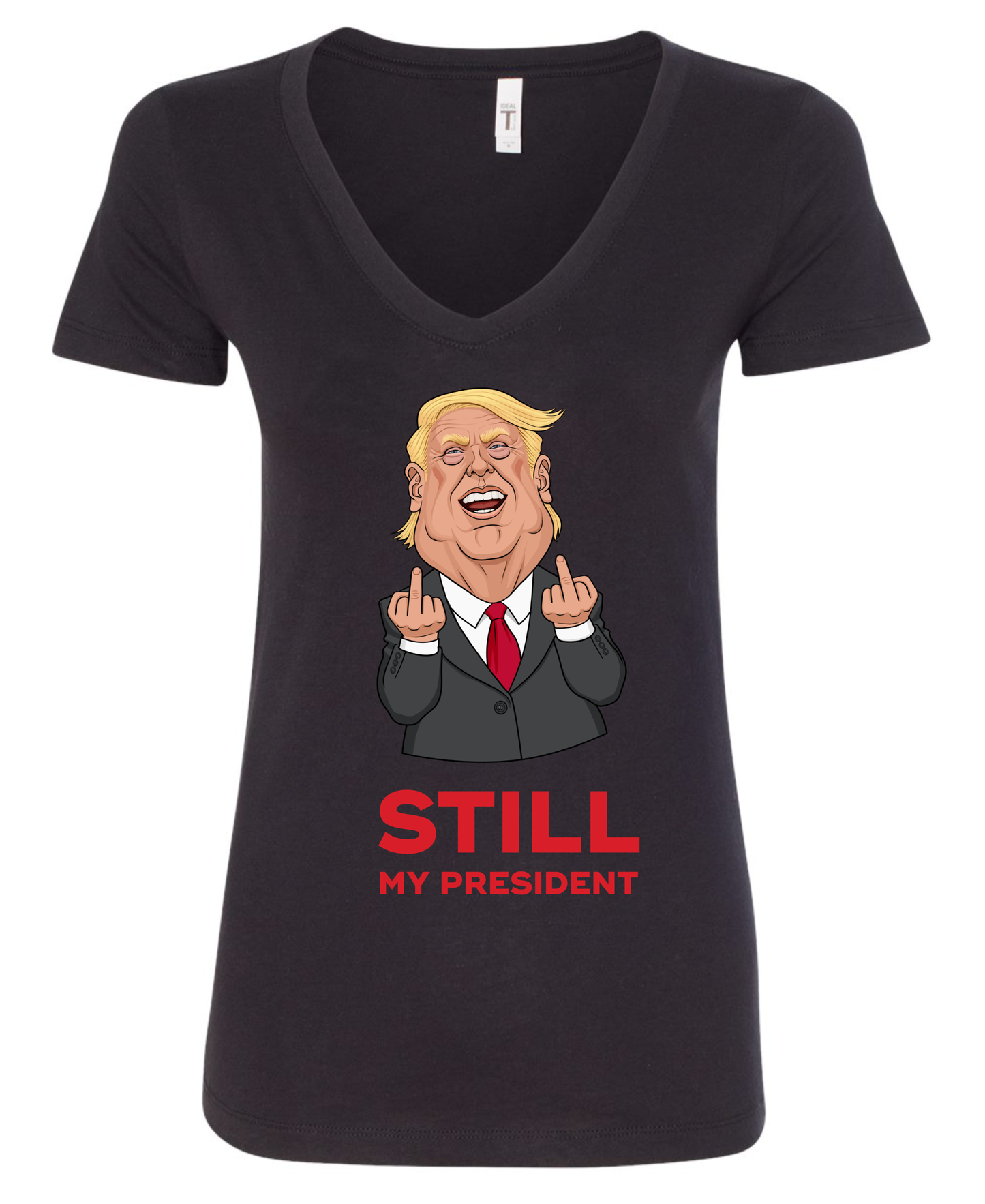 donald trump still my president cartoon vneck black