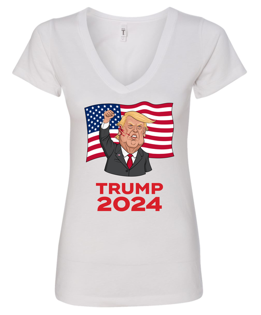 Trump 2024 shot cartoon white tshirt