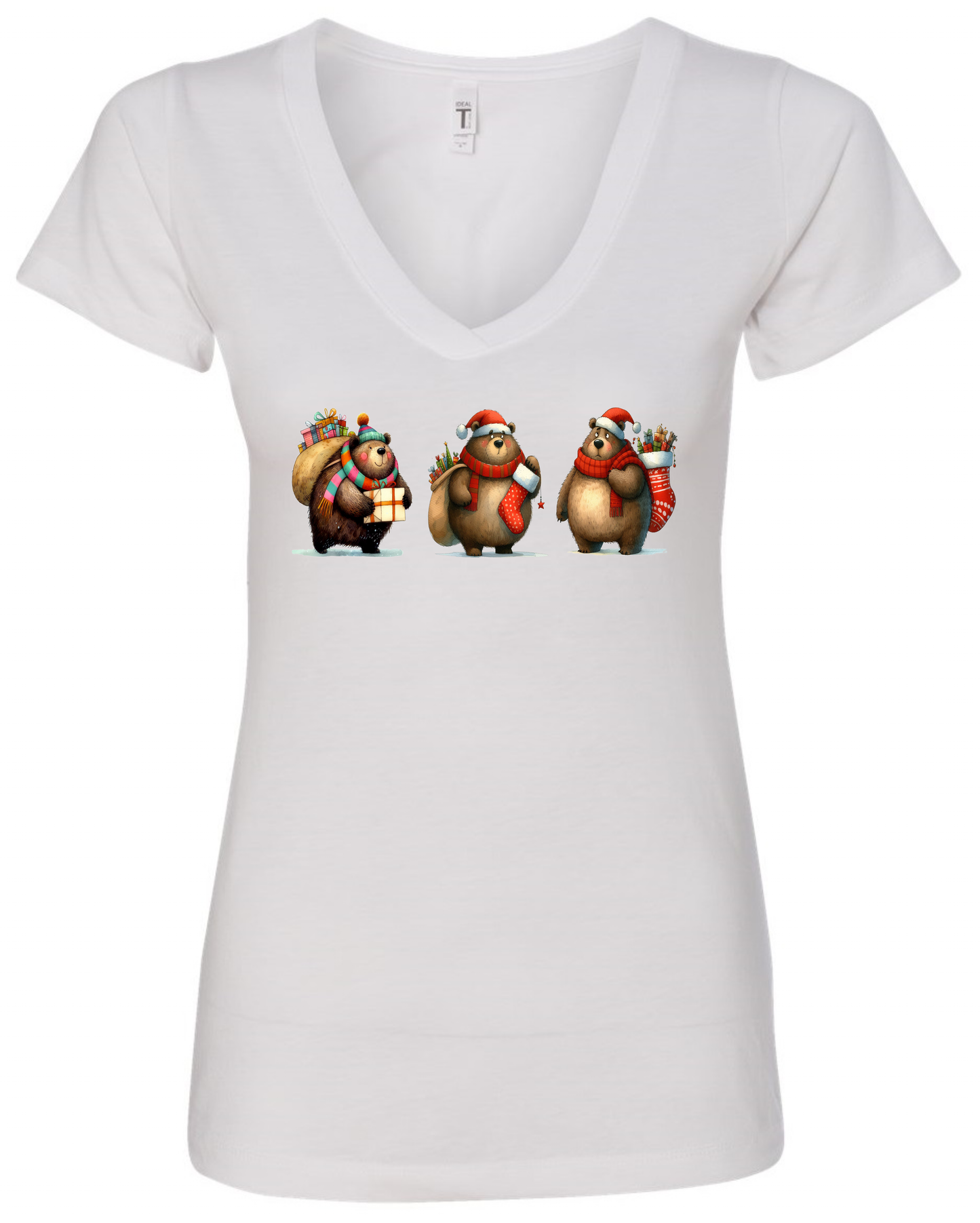 Cute Christmas bears v-neck t-shirt vneck tshirt tee white