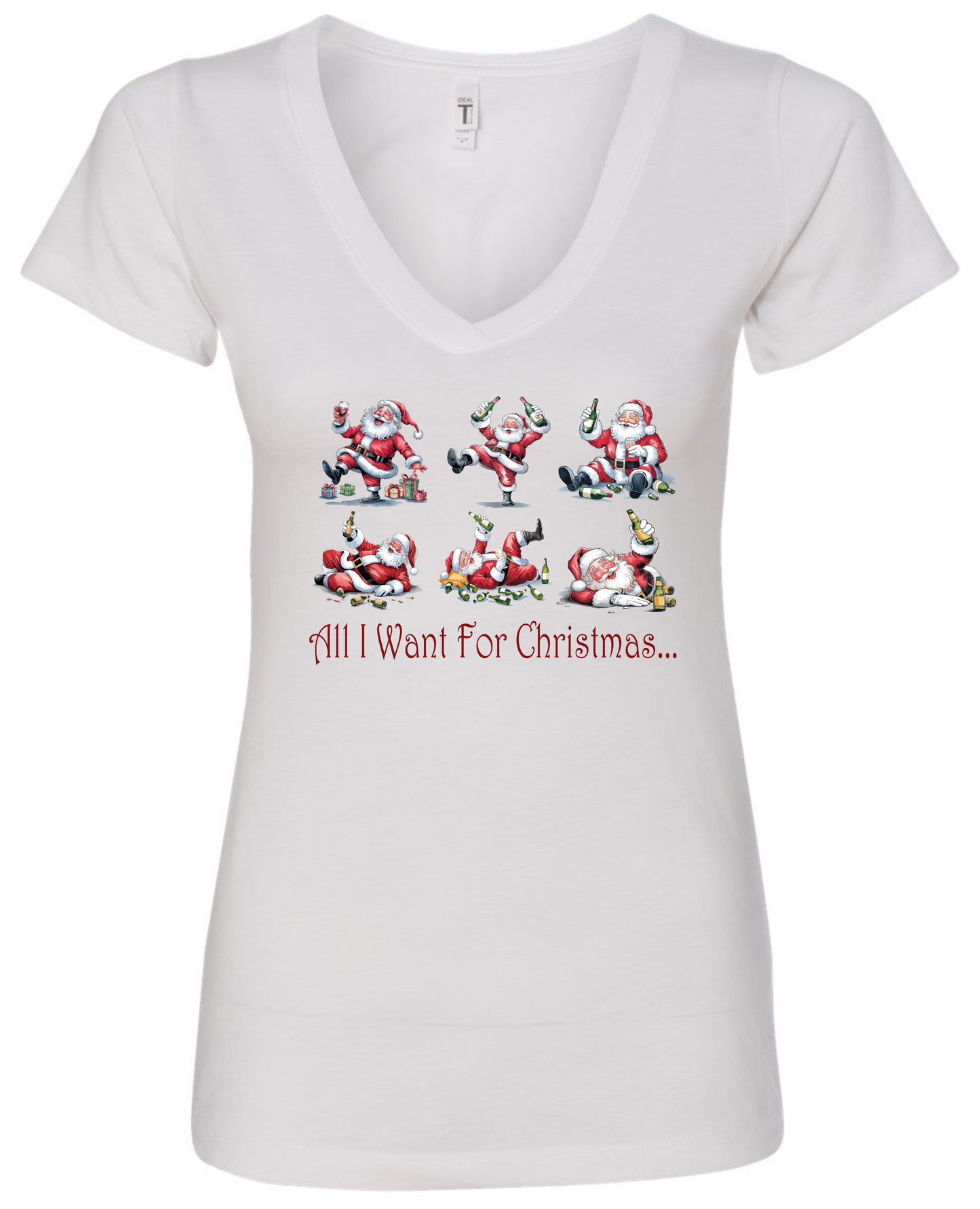 Alcohol themed Christmas v-neck t-shirt vneck tshirt tee white