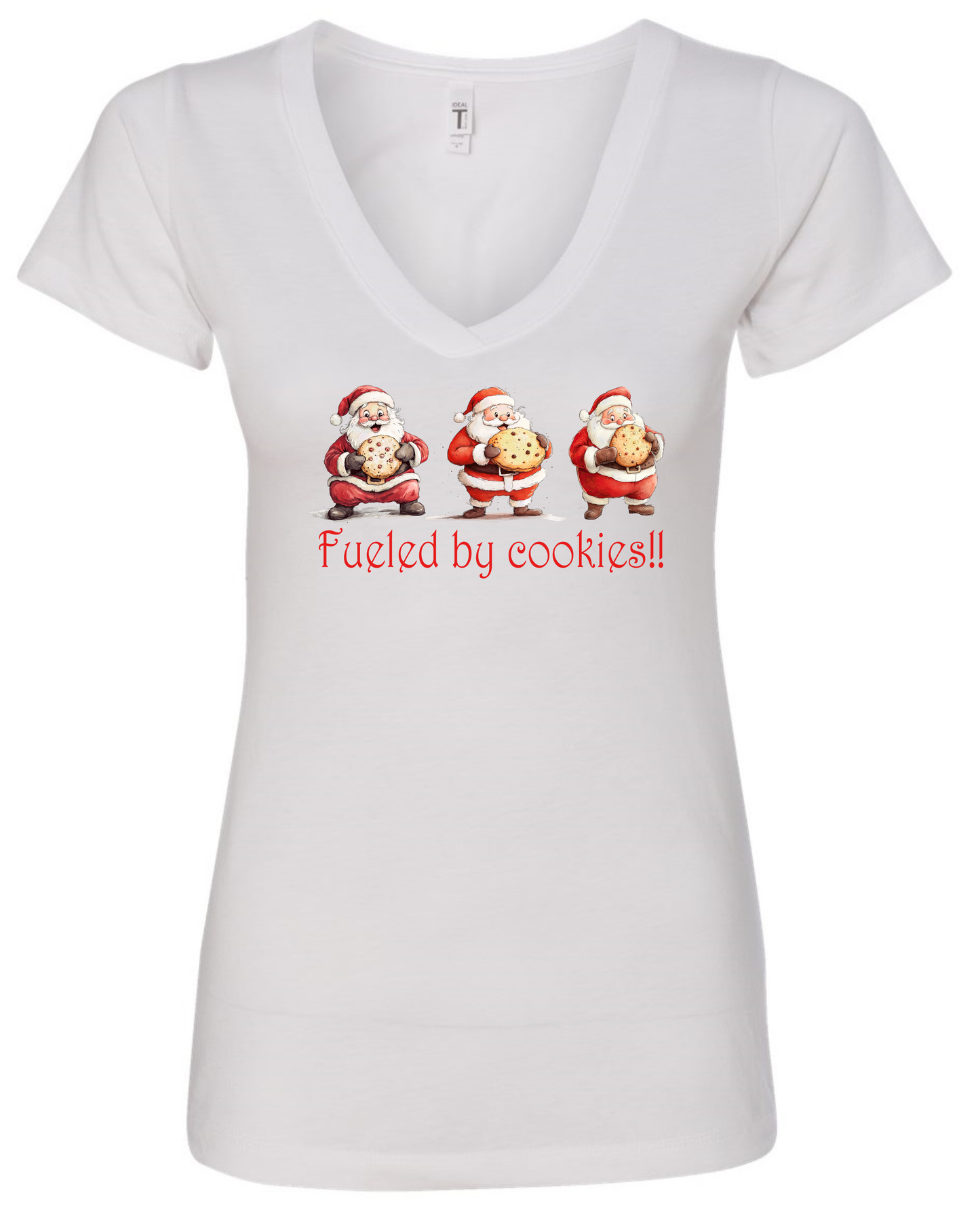 Santa themed Christmas v-neck t-shirt vneck tshirt tee white