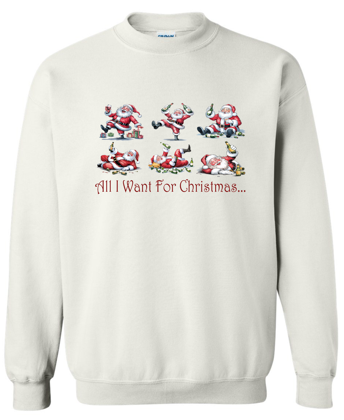 Naughty Santa gifts white sweatshirt long sleeve crewneck