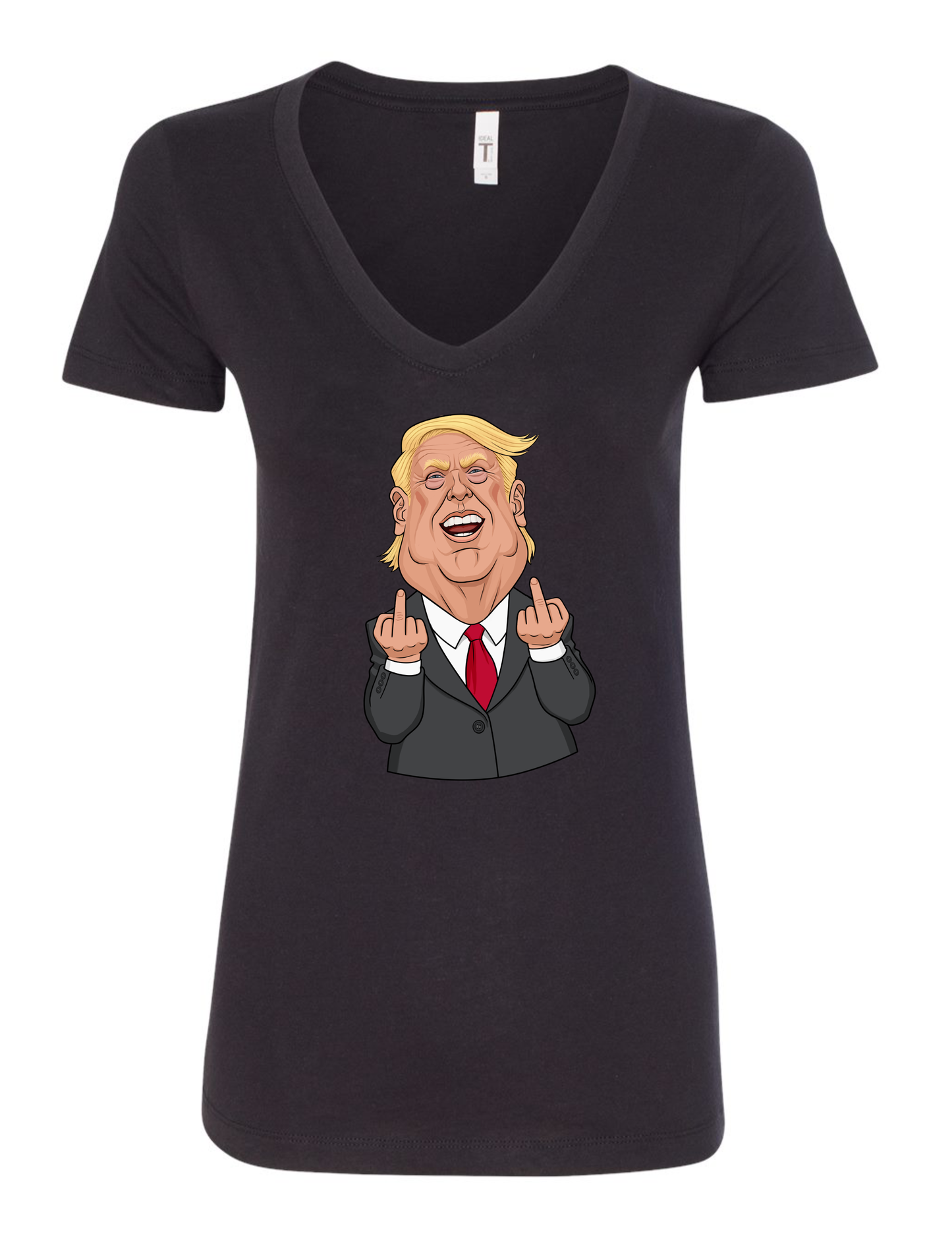 Trump middle fingers funny cartoon vneck black