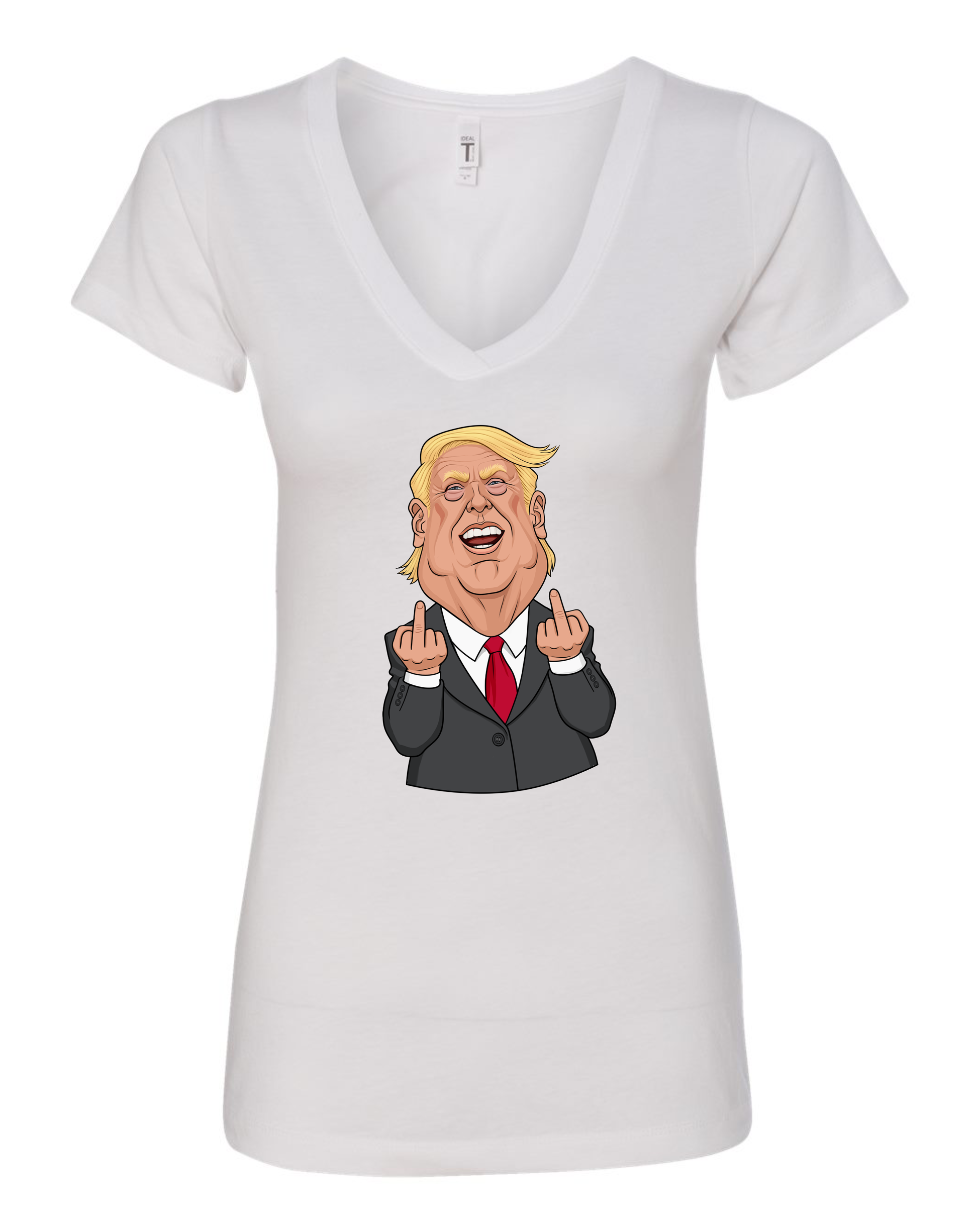 Trump middle fingers funny cartoon white tshirt