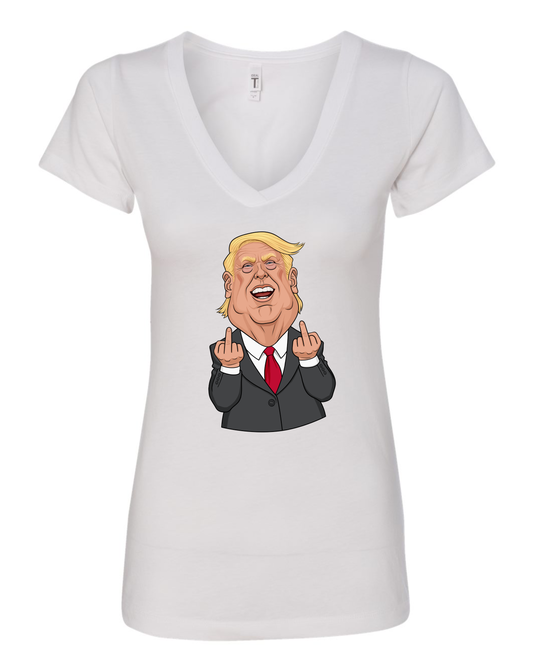 Trump middle fingers funny cartoon white tshirt