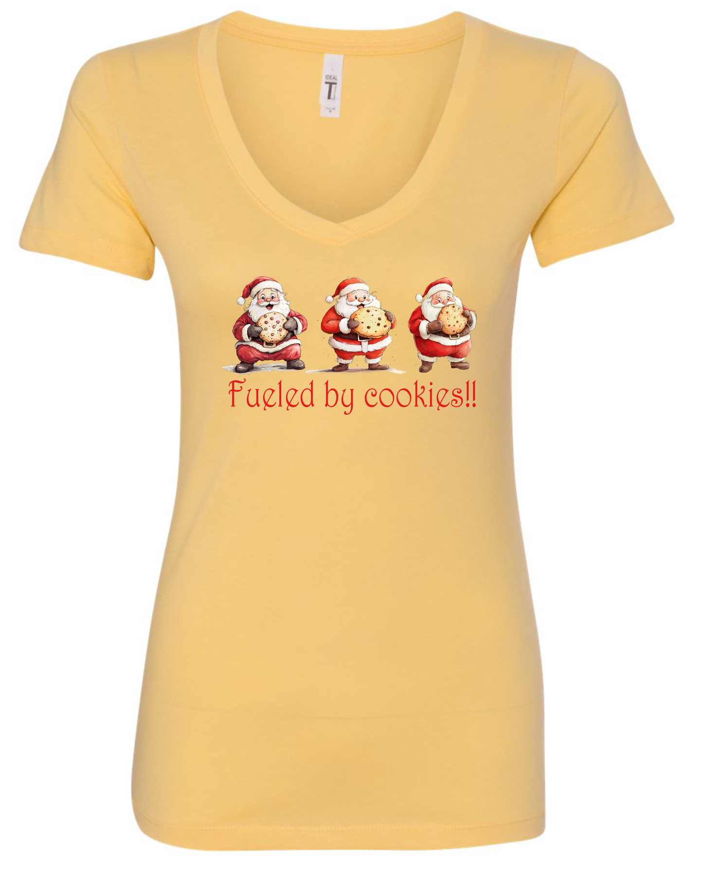 Santa themed Christmas v-neck t-shirt vneck tshirt tee yellow