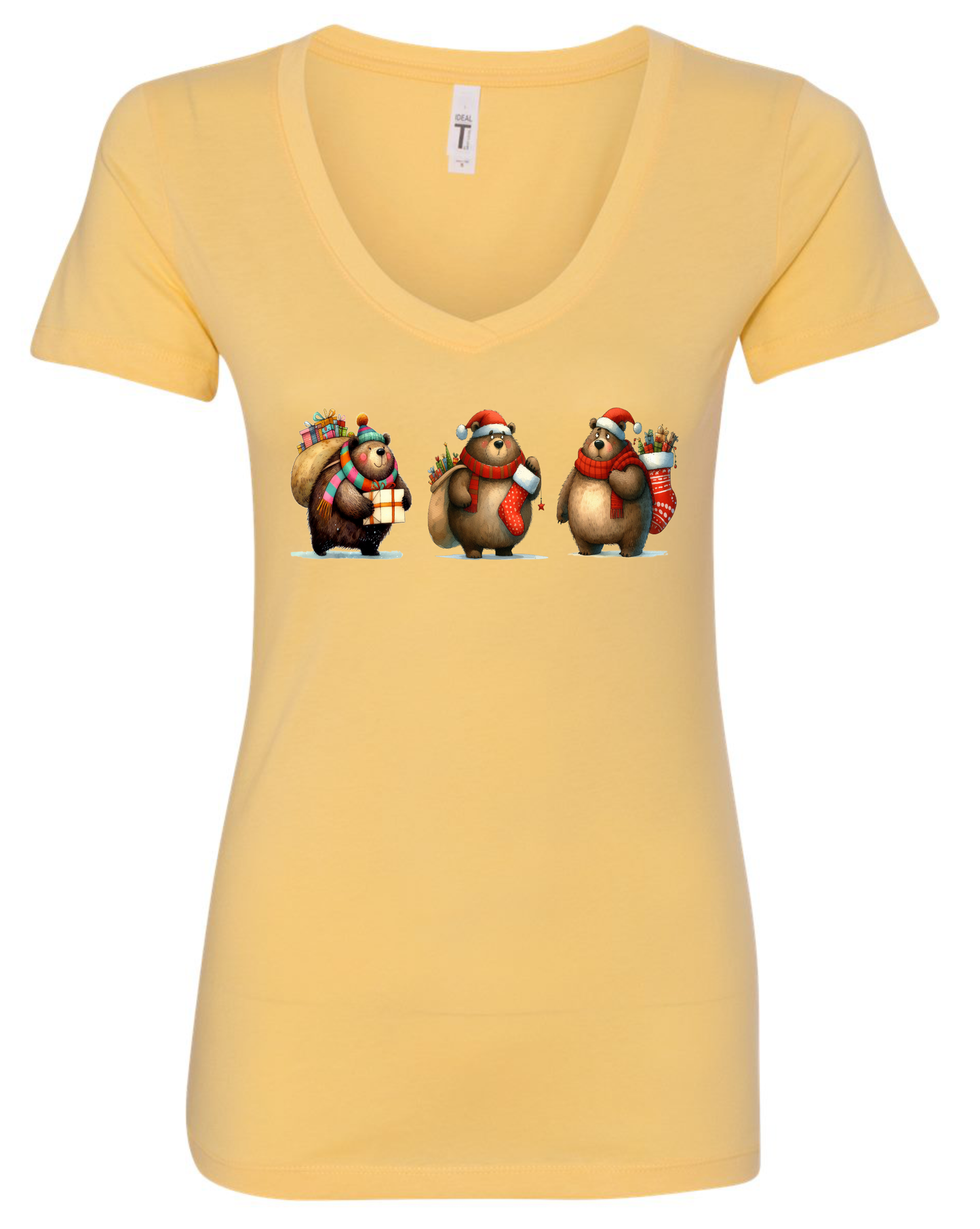 Cute Christmas bears v-neck t-shirt vneck tshirt tee yellow