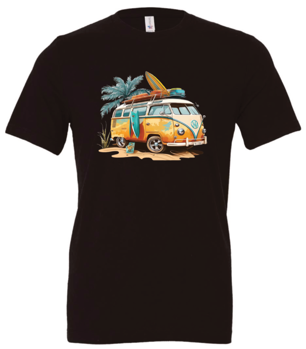black t-shirt with an old volkswagen VW retro surfer van