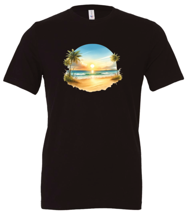 black t-shirt with a beautiful sunrise