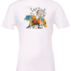 white t-shirt with a bear walking and a compass in th back, the bear has the forest printed on his body