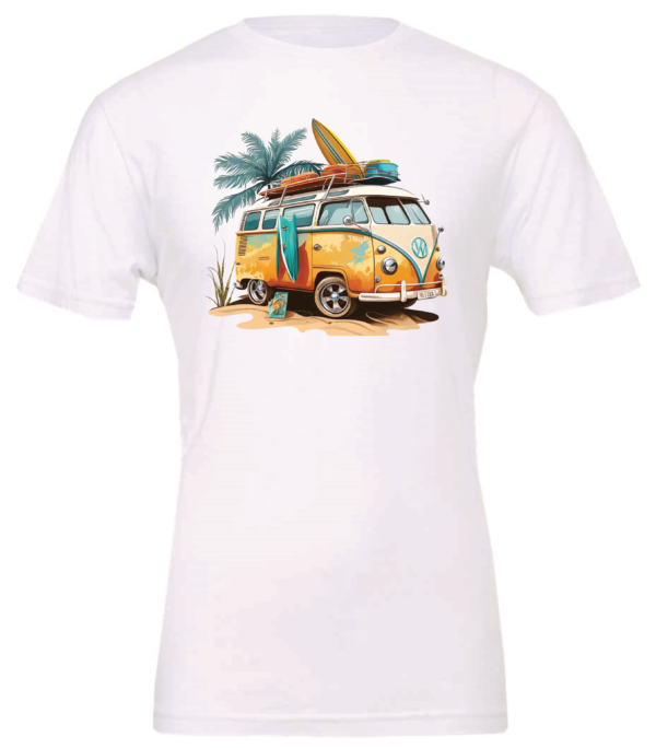 white t-shirt with an old volkswagen VW retro surfer van