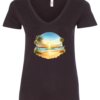 black v-neck t-shirt with a beautiful sunrise