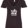black v-neck t-shirt saying explore the world