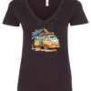black v-neck t-shirt with an old volkswagen VW retro surfer van