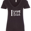 black v-neck t-shirt saying i love the beach