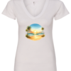 white v-neck t-shirt with a beautiful sunrise