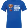 blue wine t-shirt featuring a young drunk woman wearing glasses holding a glass of wine and it says adulting requires alcohol