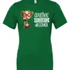 green wine t-shirt featuring a young drunk woman wearing glasses holding a glass of wine and it says adulting requires alcohol