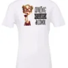 white wine t-shirt featuring a young drunk woman wearing glasses holding a glass of wine and it says adulting requires alcohol