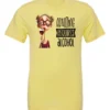 yellow wine t-shirt featuring a young drunk woman wearing glasses holding a glass of wine and it says adulting requires alcohol