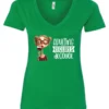 green wine v-neck t-shirt featuring a young drunk woman wearing glasses holding a glass of wine and it says adulting requires alcohol