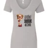 silver wine v-neck t-shirt featuring a young drunk woman wearing glasses holding a glass of wine and it says adulting requires alcohol