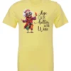 yellow funny wine t-shirt featuring a happy old hippie woman with funny glasses holding a cocktail and it says age gets better with wine