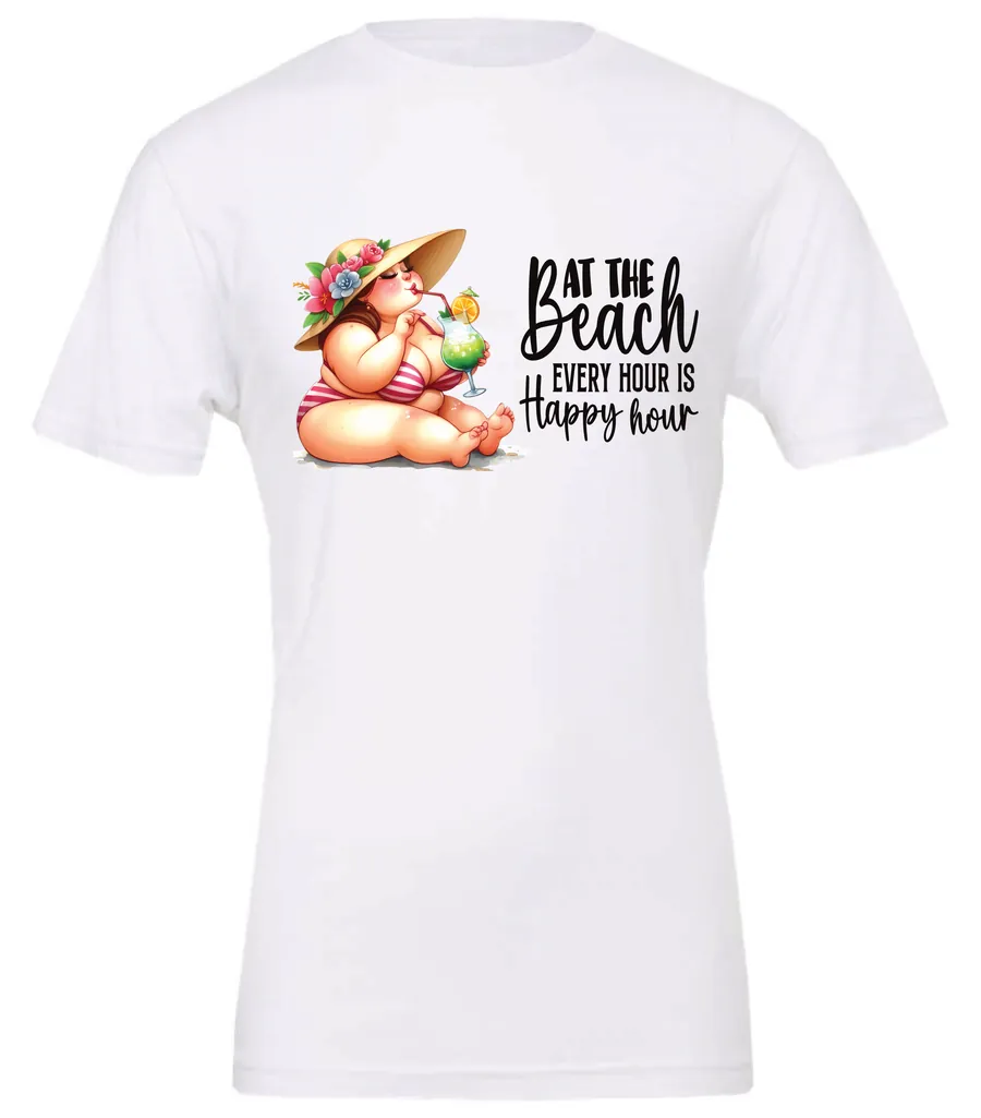 At The Beach, Every Hour Is Happy Hour | Summer T-Shirt - Image 3