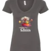 gray party v-neck t-shirt featuring a drunk old woman with glasses holding two glasses of cocktail in each hand and it says chaos coordinator