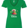 green party v-neck t-shirt featuring a drunk old woman with glasses holding two glasses of cocktail in each hand and it says chaos coordinator