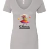 silver party v-neck t-shirt featuring a drunk old woman with glasses holding two glasses of cocktail in each hand and it says chaos coordinator