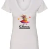 white party v-neck t-shirt featuring a drunk old woman with glasses holding two glasses of cocktail in each hand and it says chaos coordinator