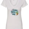 white plant mom v-neck t-shirt with a pot of cactus and it says crazy plant lady