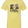 yellow weed t-shirt featuring two very old women smoking marijuana that says don't panic, It's Organic