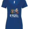 blue weed v-neck t-shirt featuring two very old women smoking marijuana that says don't panic, It's Organic