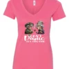 pink weed v-neck t-shirt featuring two very old women smoking marijuana that says don't panic, It's Organic
