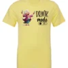 yellow funny beer t-shirt featuring a grandma with glasses holding a beer in each hand and it says drink mode on