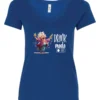 blue funny beer v-neck t-shirt featuring a grandma with glasses holding a beer in each hand and it says drink mode on