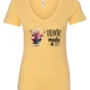 yellow funny beer v-neck t-shirt featuring a grandma with glasses holding a beer in each hand and it says drink mode on
