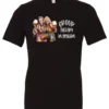 black wine lover t-shirt featuring two women hugging and drinking a giant glass of wine and it says group therapy in session