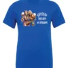 blue wine lover t-shirt featuring two women hugging and drinking a giant glass of wine and it says group therapy in session
