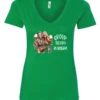 green wine lover v-neck t-shirt featuring two women hugging and drinking a giant glass of wine and it says group therapy in session