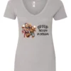 silver wine lover v-neck t-shirt featuring two women hugging and drinking a giant glass of wine and it says group therapy in session
