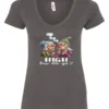 gray funny marijuana v-neck t-shirt featuring two very old women smoking marijuana that says HIGH, How Are Ya?