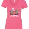 pink funny marijuana v-neck t-shirt featuring two very old women smoking marijuana that says HIGH, How Are Ya?