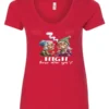 red funny marijuana v-neck t-shirt featuring two very old women smoking marijuana that says HIGH, How Are Ya?