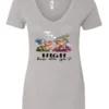 silver funny marijuana v-neck t-shirt featuring two very old women smoking marijuana that says HIGH, How Are Ya?