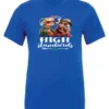 blue 420 t-shirt featuring two elegant very old women with elegant hats, smoking marijuana and it says high standards