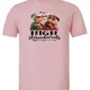 pink 420 t-shirt featuring two elegant very old women with elegant hats, smoking marijuana and it says high standards